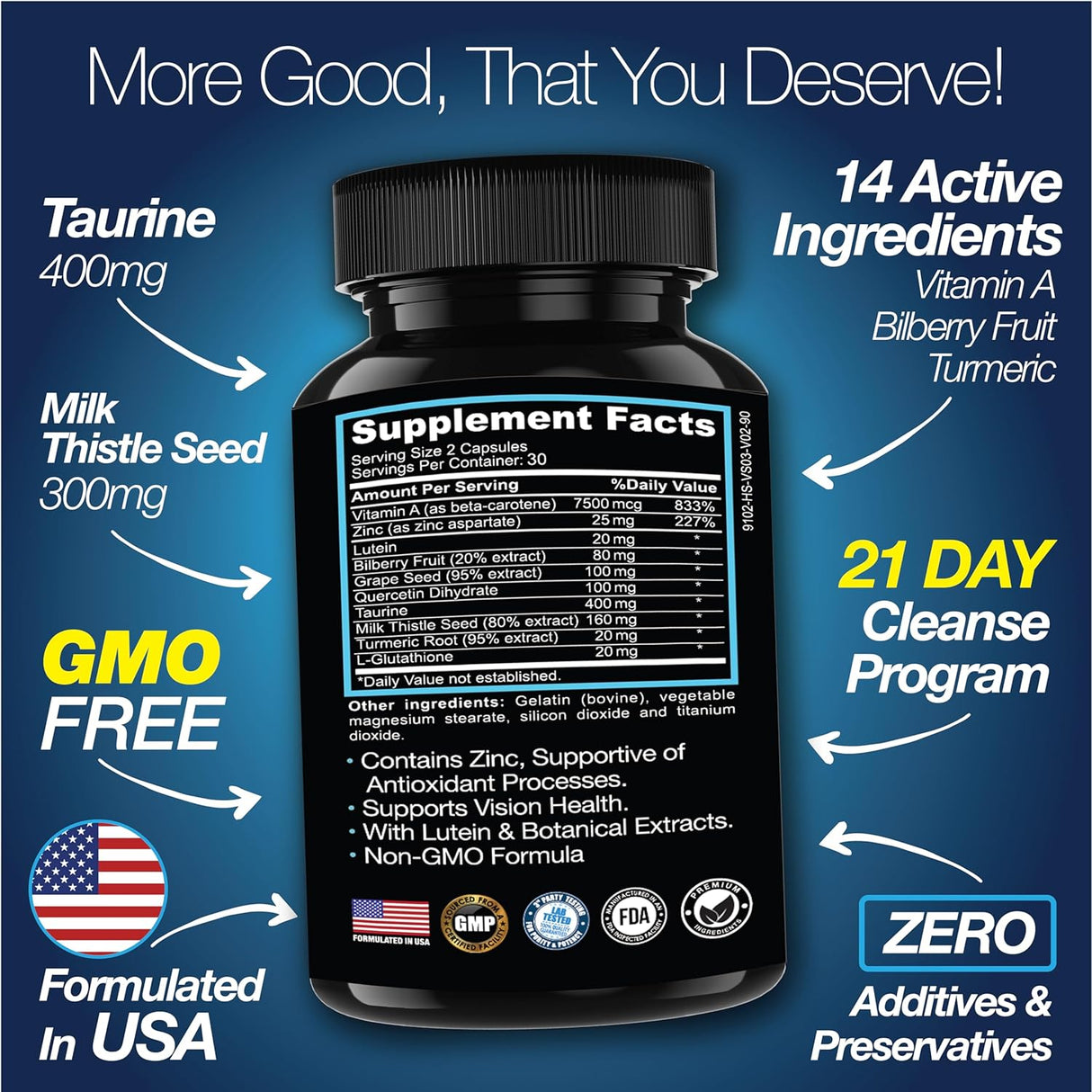 Suplemento vitamínico para la salud ocular y la visión 60u