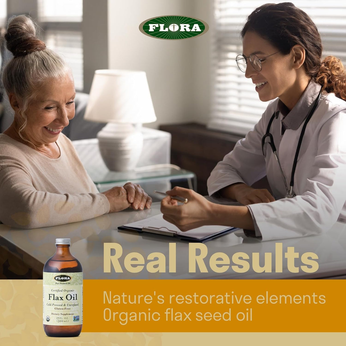 Aceite de Linaza Orgánico Flora - Prensado en Frío - 32 oz