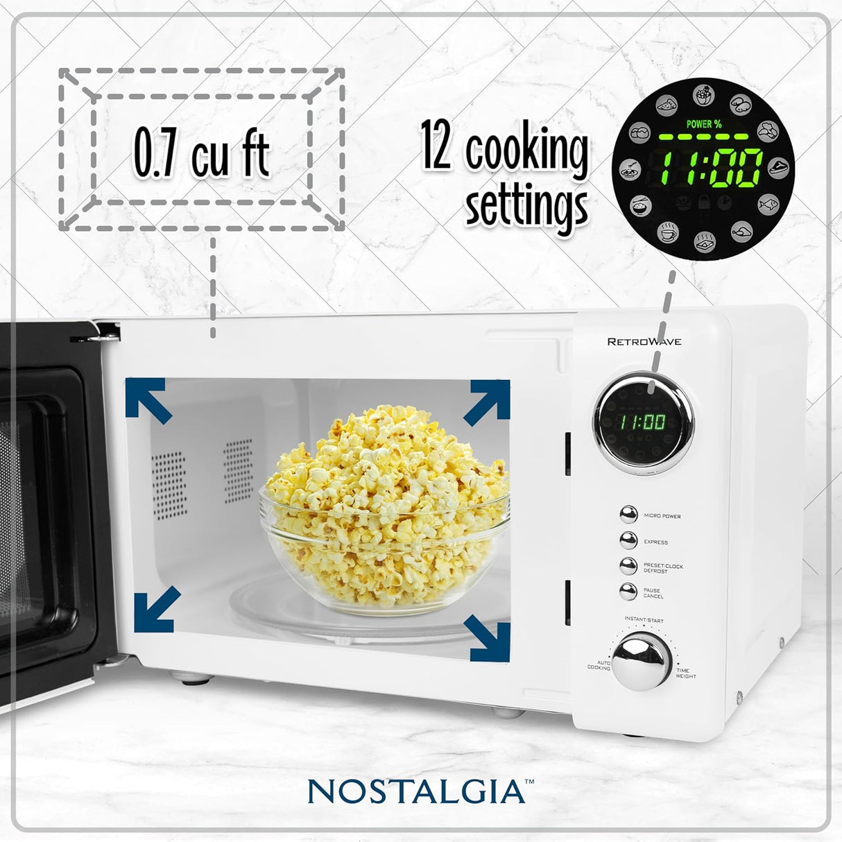Microondas Nostalgia Retro 0.7 Cu. Ft. 700W con Display LED