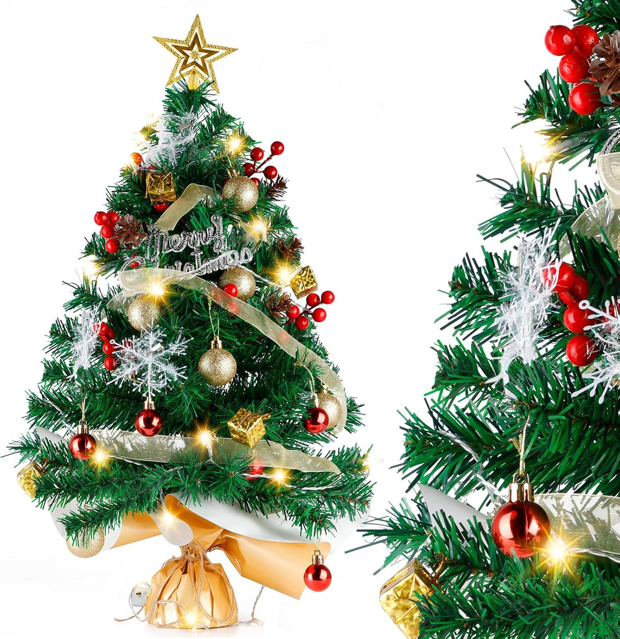 Árbol de Navidad de Mesa con Luces LED y Adornos