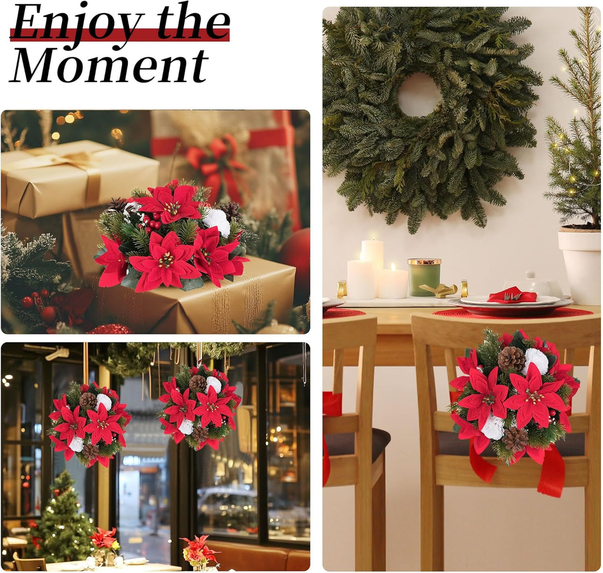 Centro de Mesa de Flores Artificiales BLOSMON 6 Pcs Poinsettias