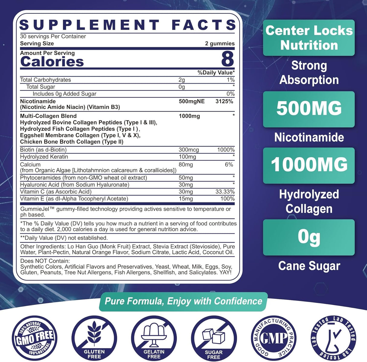 Gomitas Nicotinamida 500mg, Suplemento NAD+, 60 Unidades
