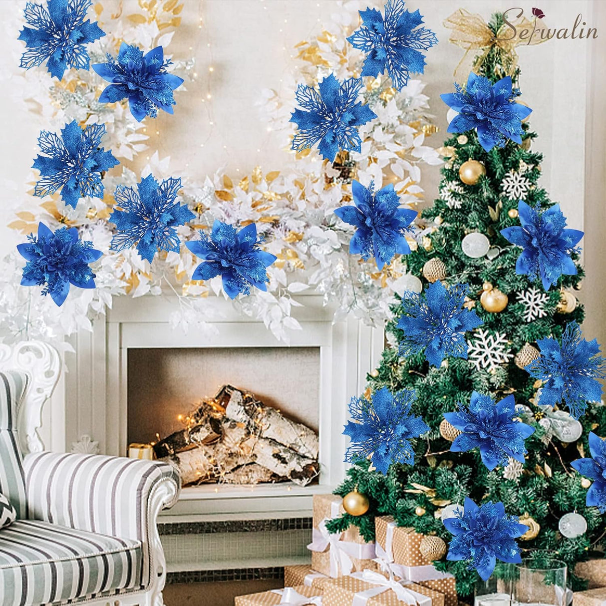 Flores Artificiales Serwalin 20Pcs Poinsettia 5.5/6.3 Pulgadas