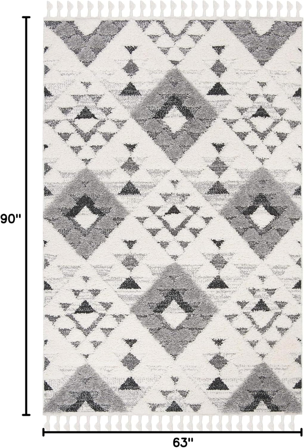 Alfombra de área tipo shag con borlas, diseño bohemio, modelo MTS688F