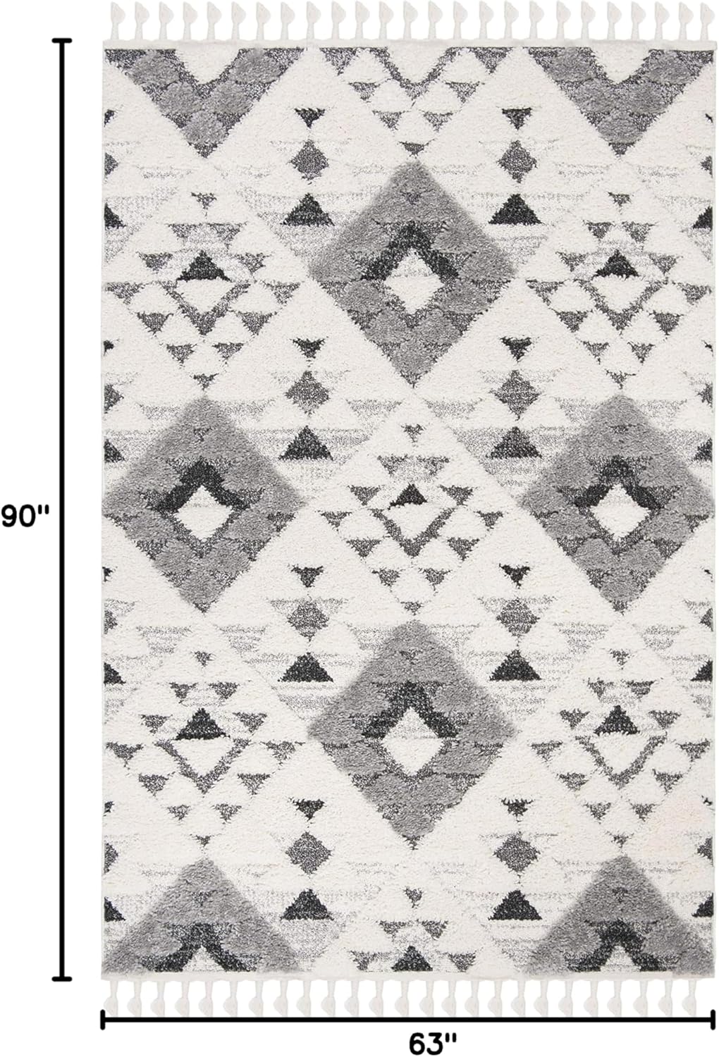 Alfombra de área tipo shag con borlas, diseño bohemio, modelo MTS688F