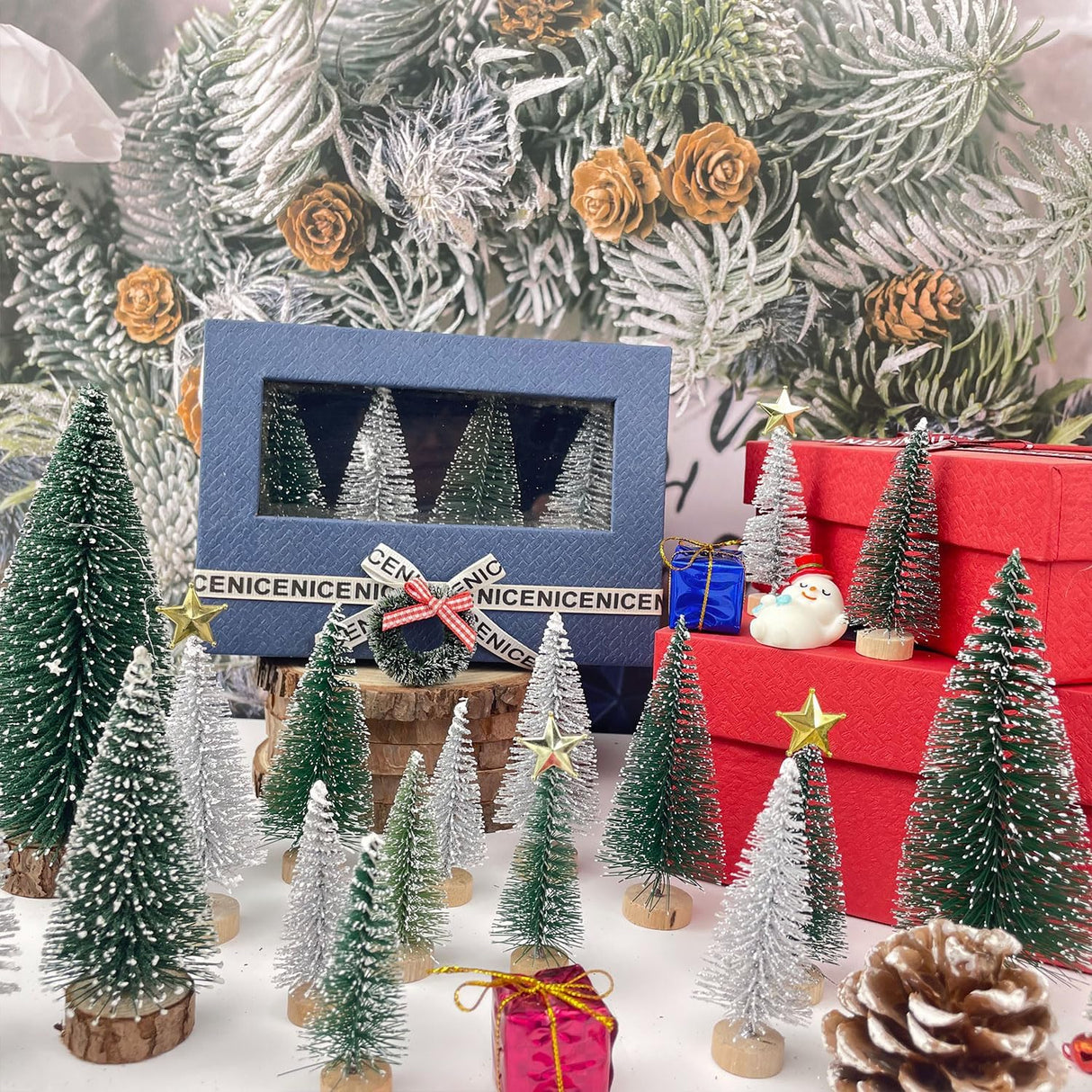 42PCS Árboles de Navidad Miniatura - Decoración Mesa DIY