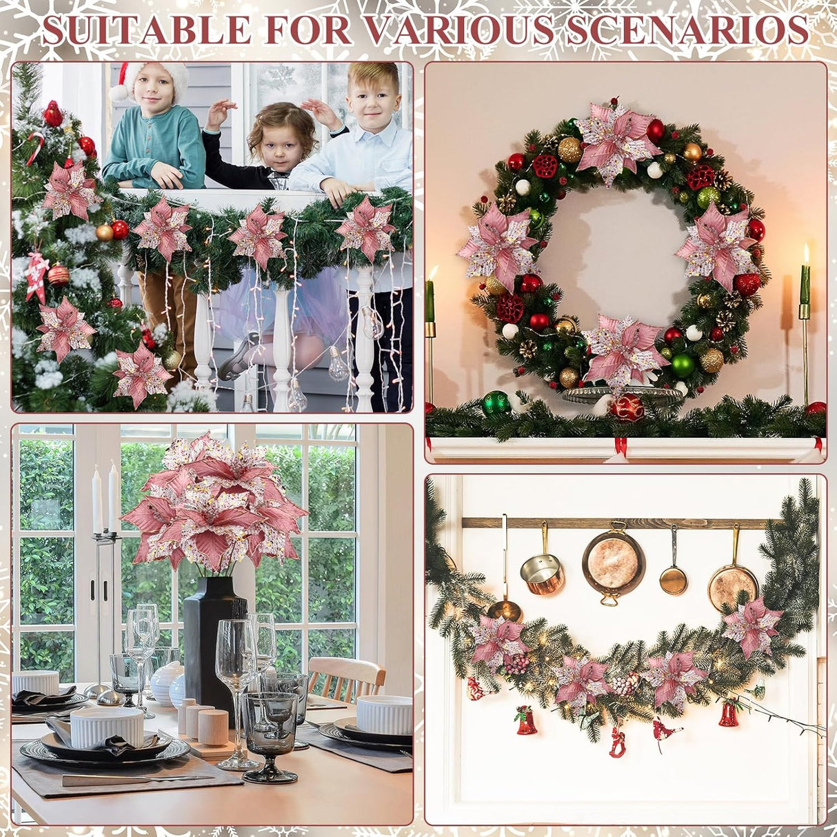 Flores Poinsettia Artificial Hotop 6 Pcs 11 Decoraciones Navideñas