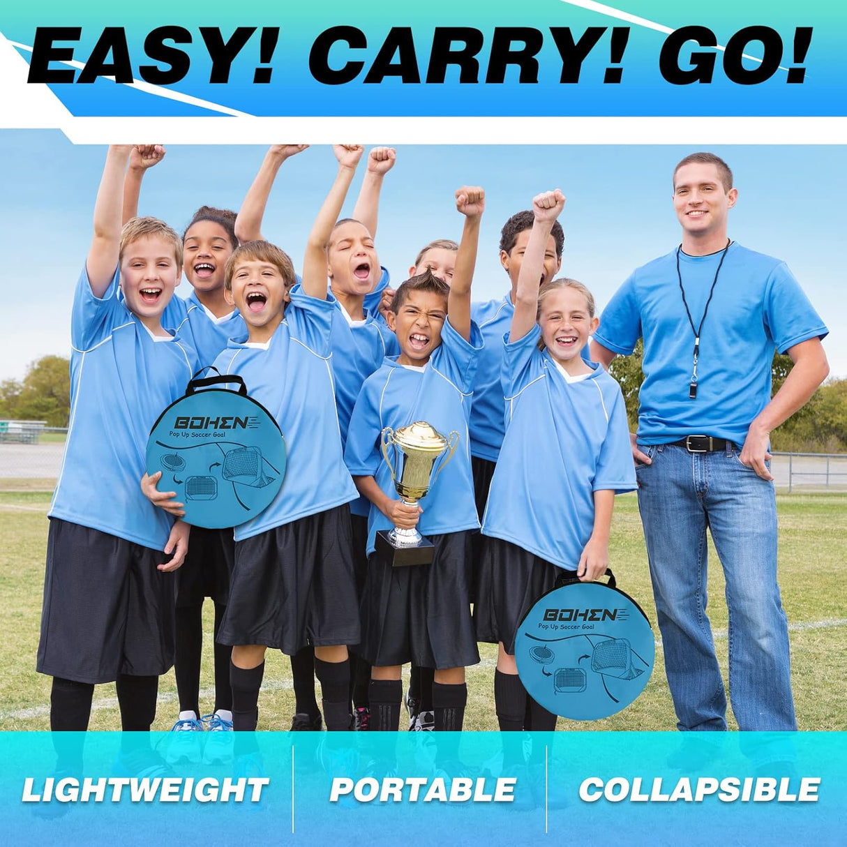 Porteria de futbol portatil, facil de armar, plegable