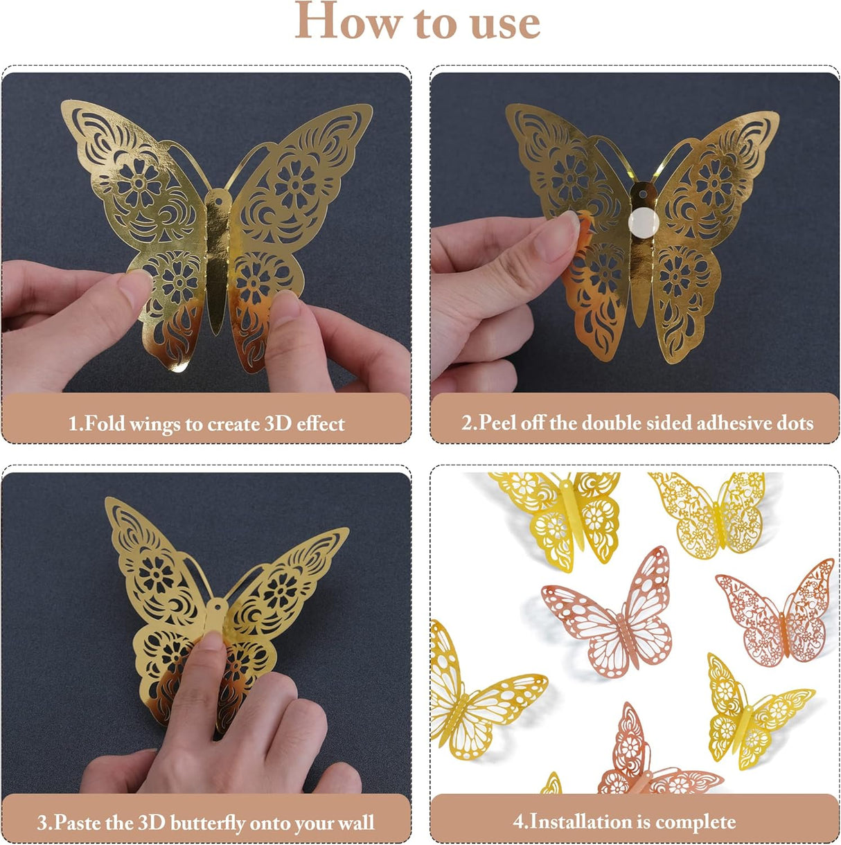 Decoración de Pared Mariposas 3D SAOROPEB, 72 Piezas, 3 Tamaños