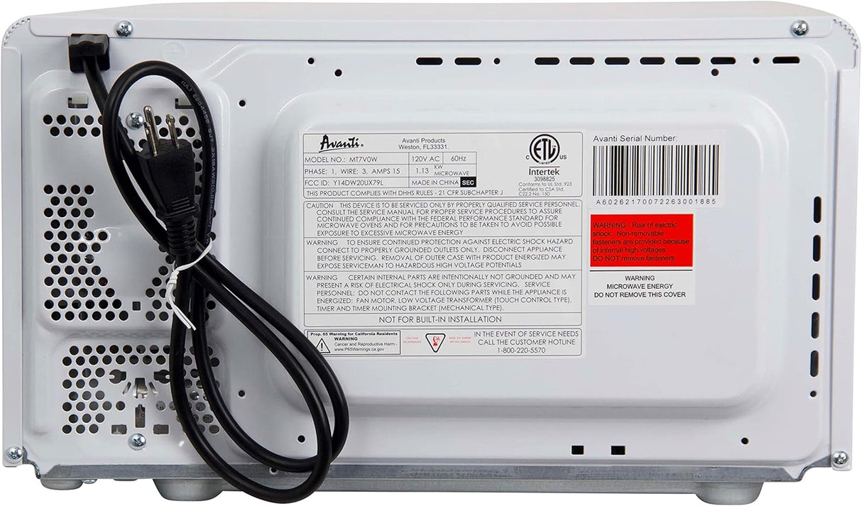 Horno de microondas Avanti MT7V0W 700W, 6 configuraciones