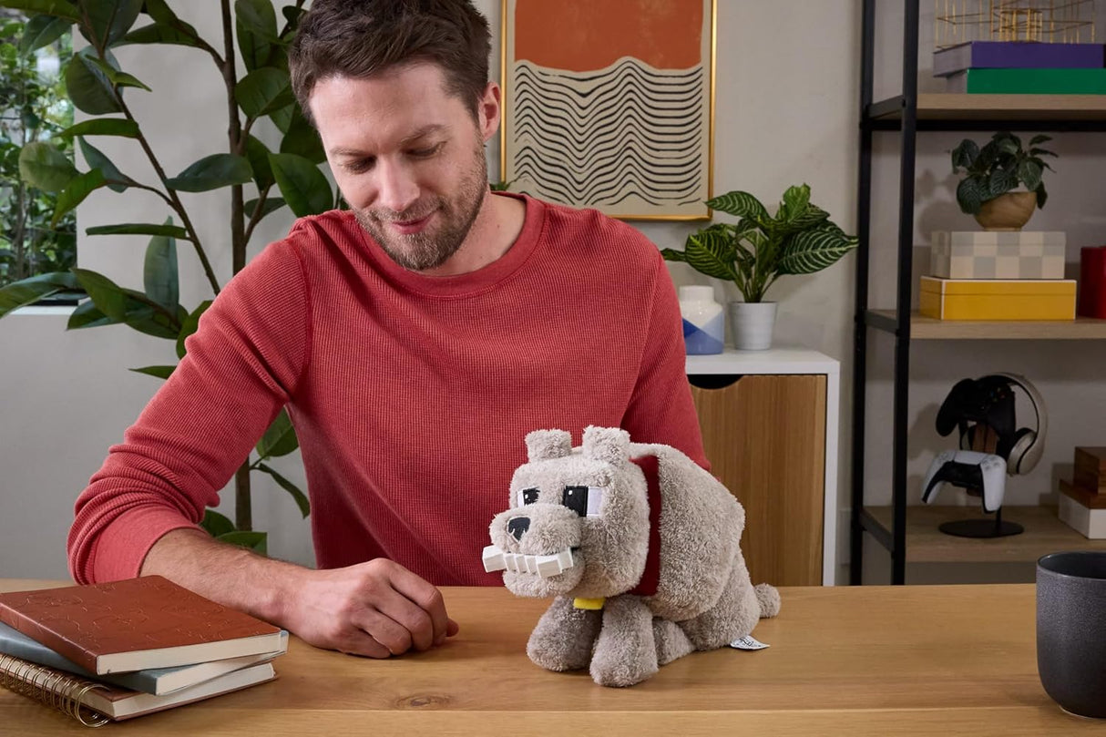Peluche Mattel Minecraft Dennis el Lobo con Acción y Sonido, Food Mode
