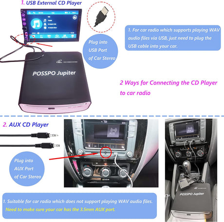 Reproductor de CD/DVD para Auto con USB y AUX, Conexión a PC