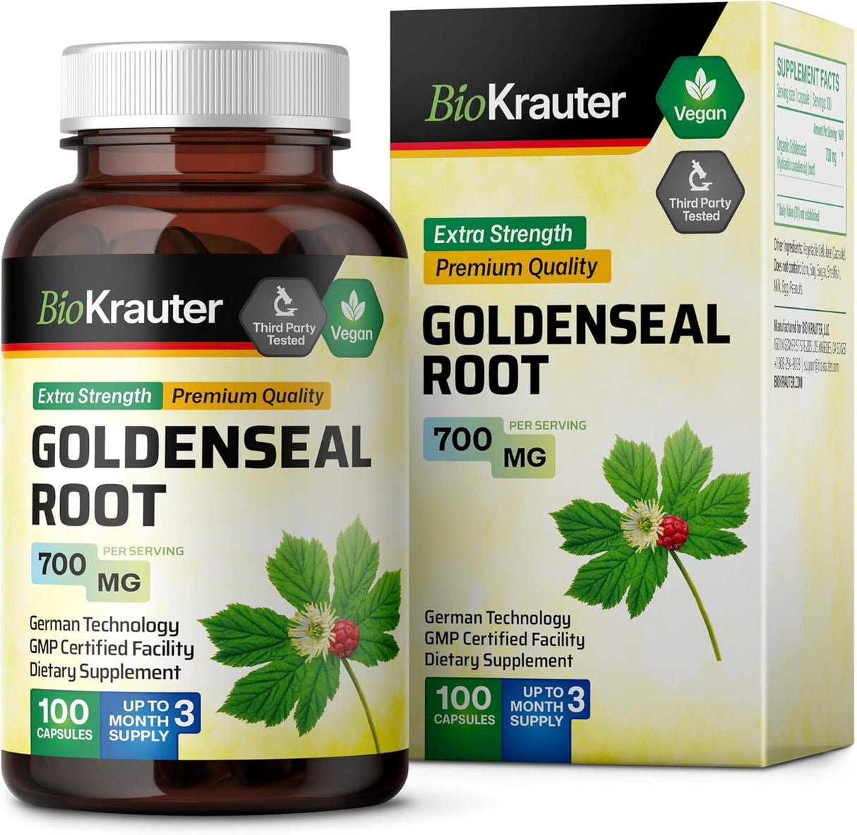 Suplemento de raíz Goldenseal orgánicas de sello de oro 100u