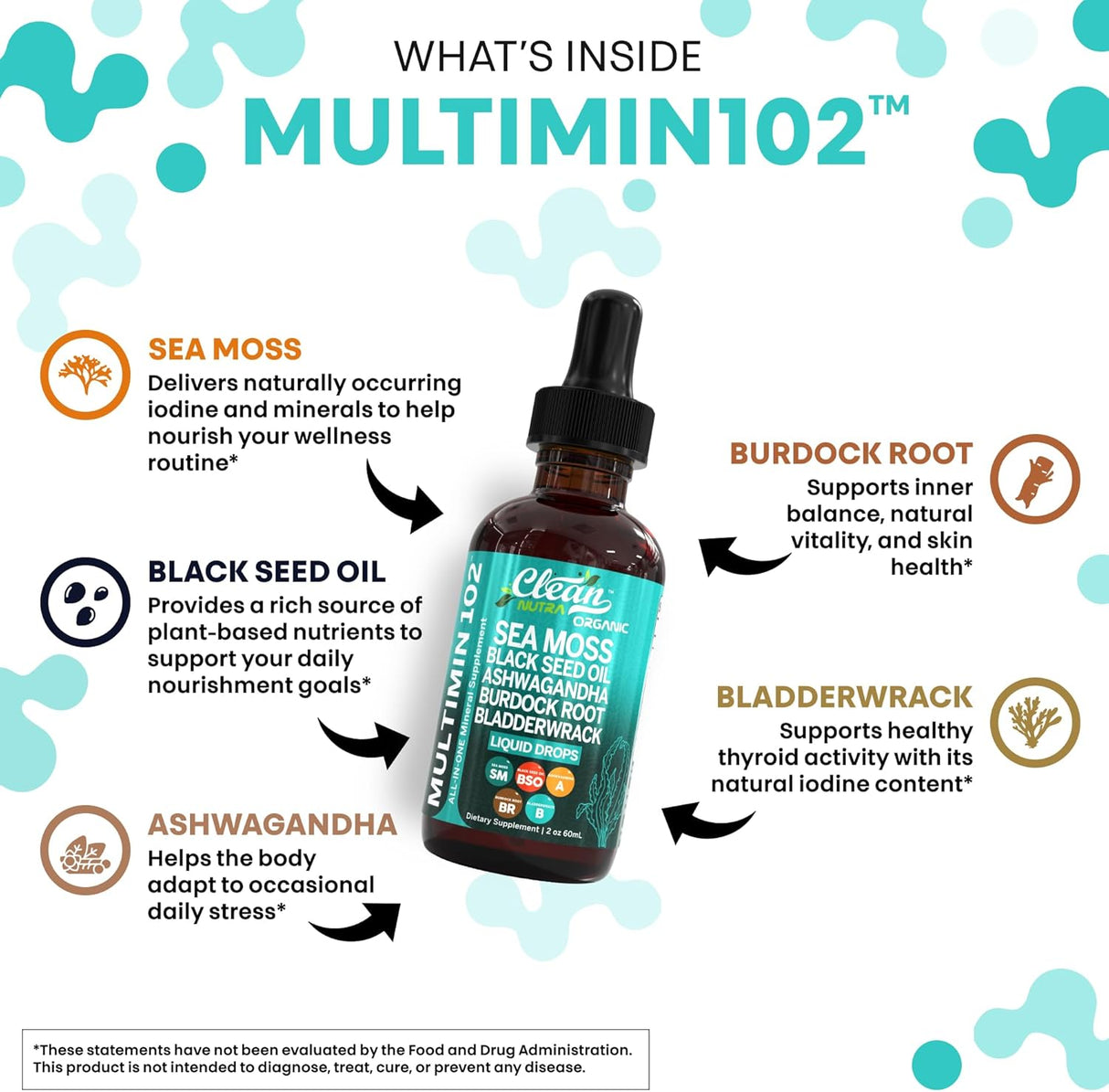 Clean Nutra Sea Moss Drops, Orgánico, Multimineral, Vegano, 60ml