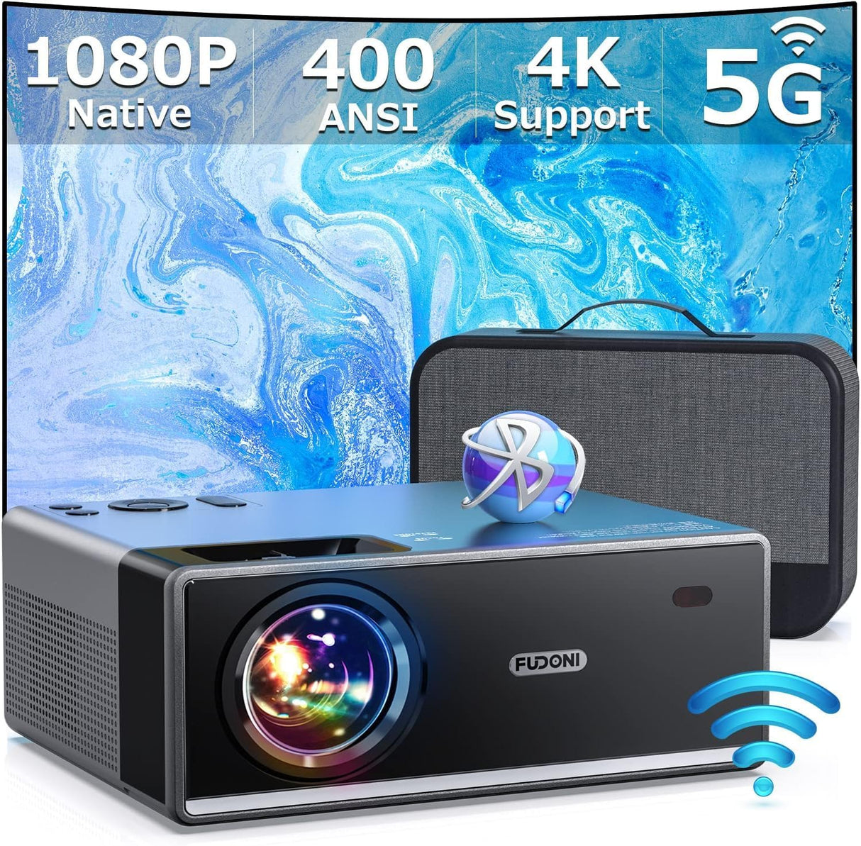Proyector FUDONI 5G WiFi 1080P 15000L, Compatible con HDMI