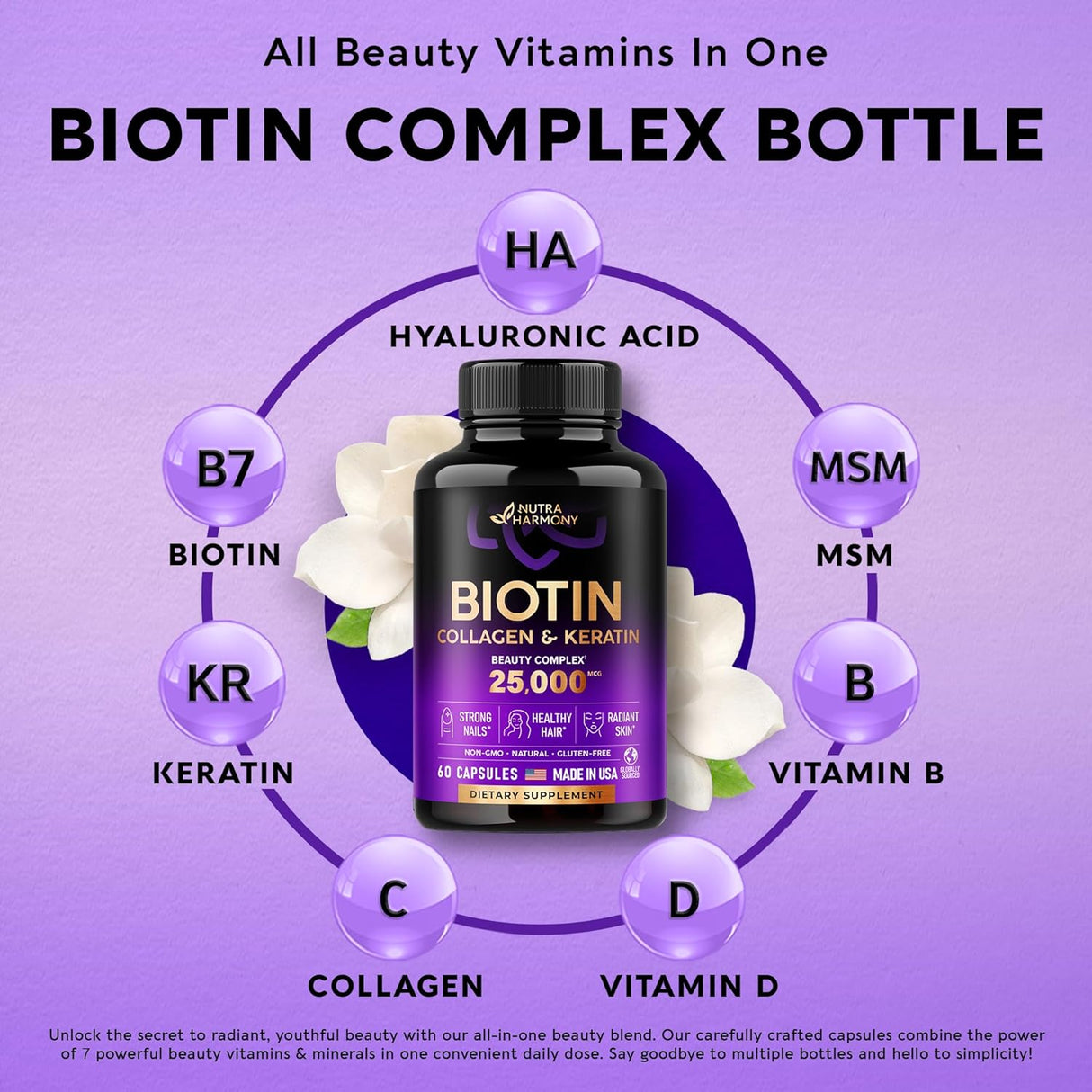 Vitaminas de biotina con colágeno y queratina suplemento