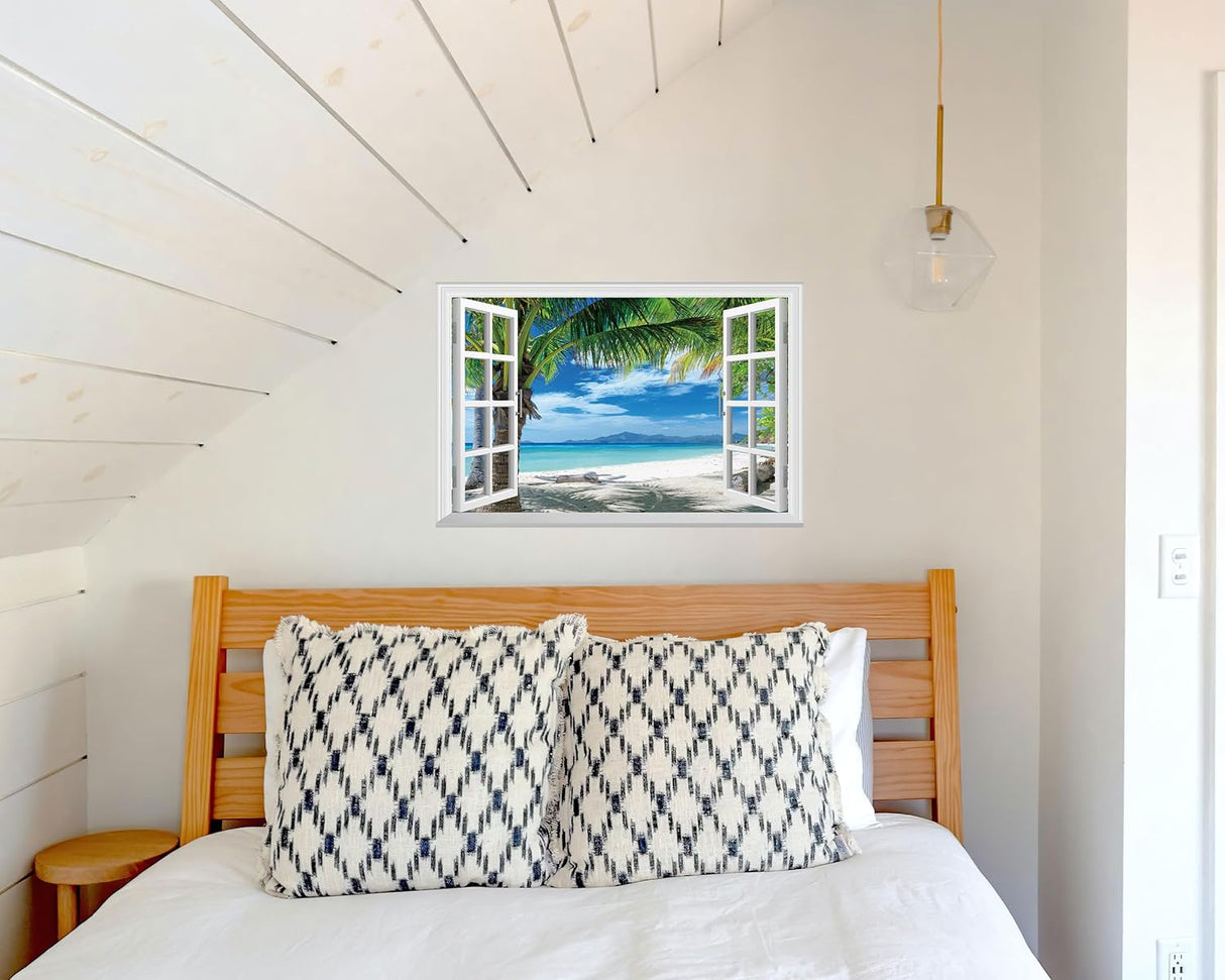 Adhesivo de pared falso para ventana mural de pared palmeras