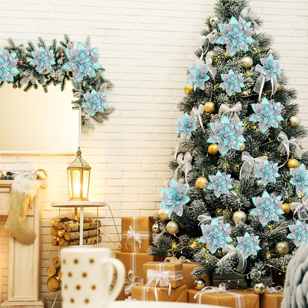 Flores Poinsettia Artificiales 36 Pcs, Decoración Navidad, 6-4-3 Pulgadas