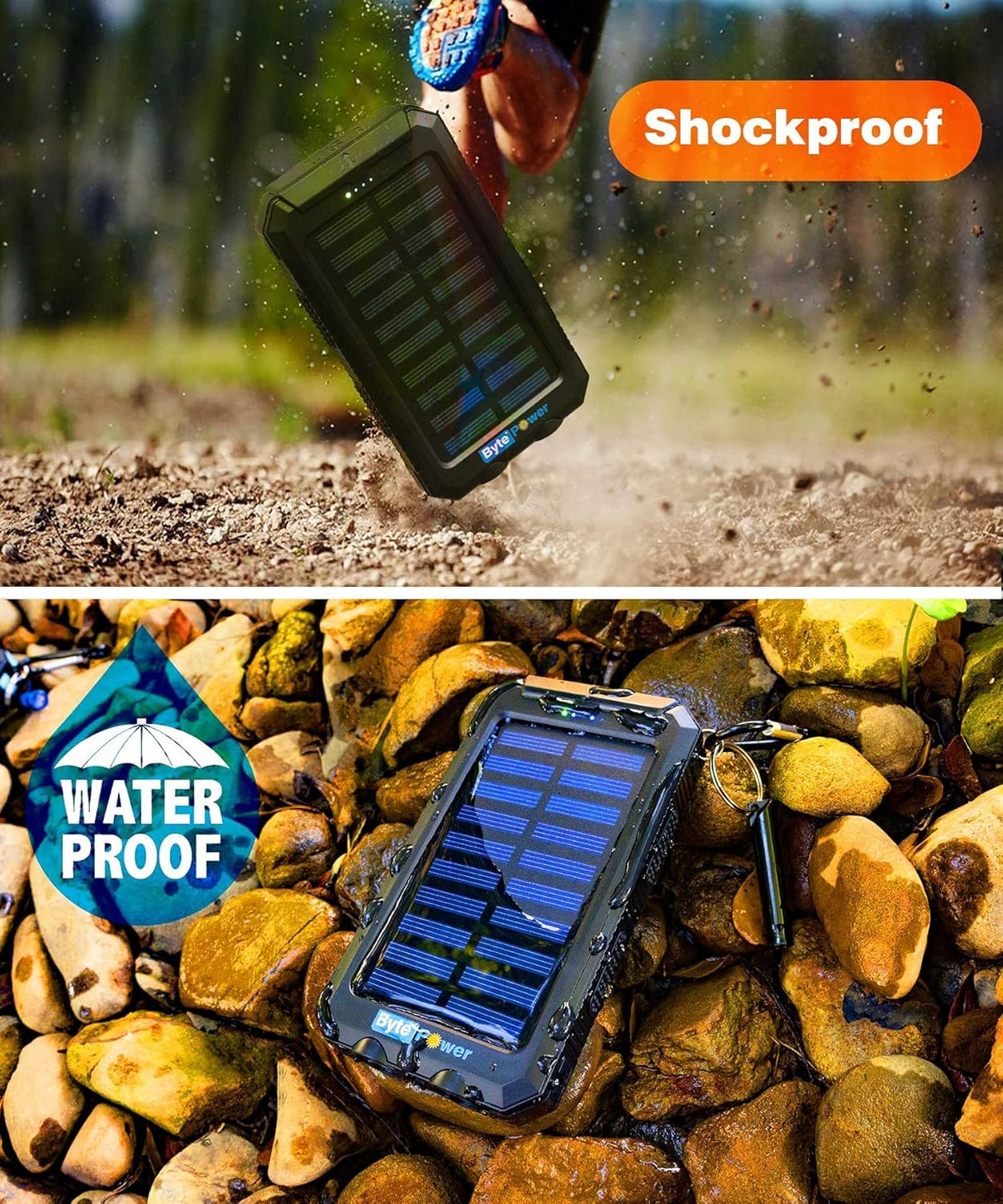 Cargador solar 20000mAh portátil con brújula negro