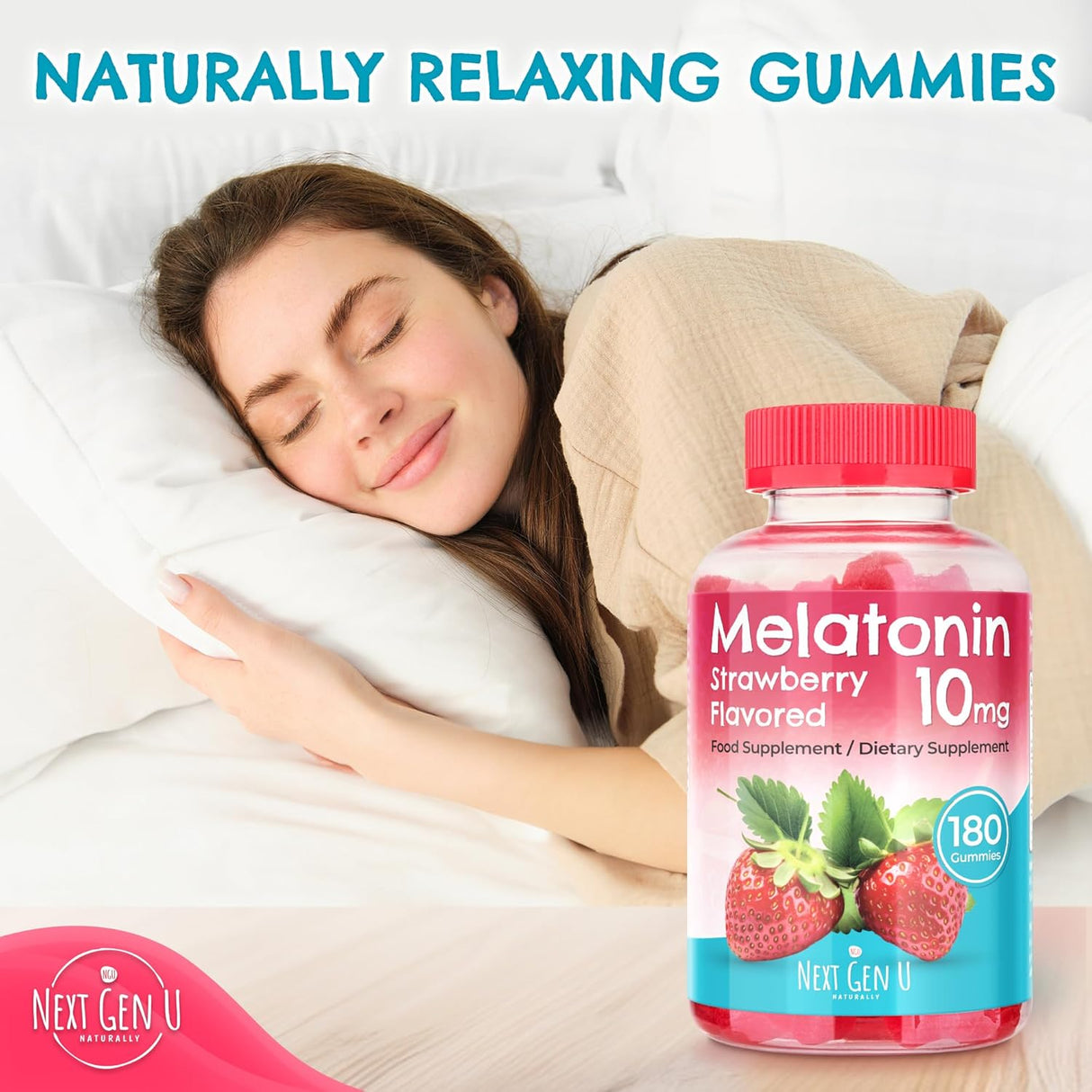 Gomitas de Melatonina 10 mg NGU - 180 Veganas Sabor Fresa