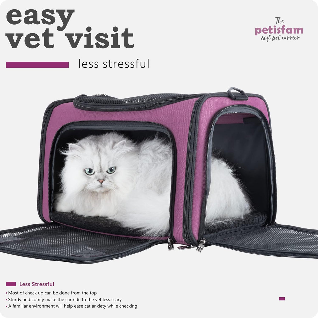 Transportín fácil para gatos medianos y perros pequeños, petisfam