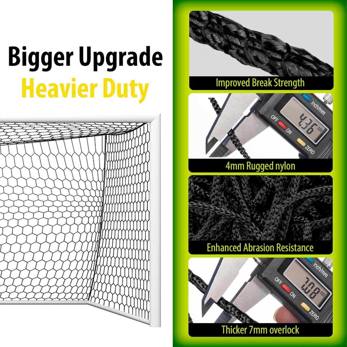 Red de Portería Profesional 24x8 y 18.5x6.5 pies, Hexagonal