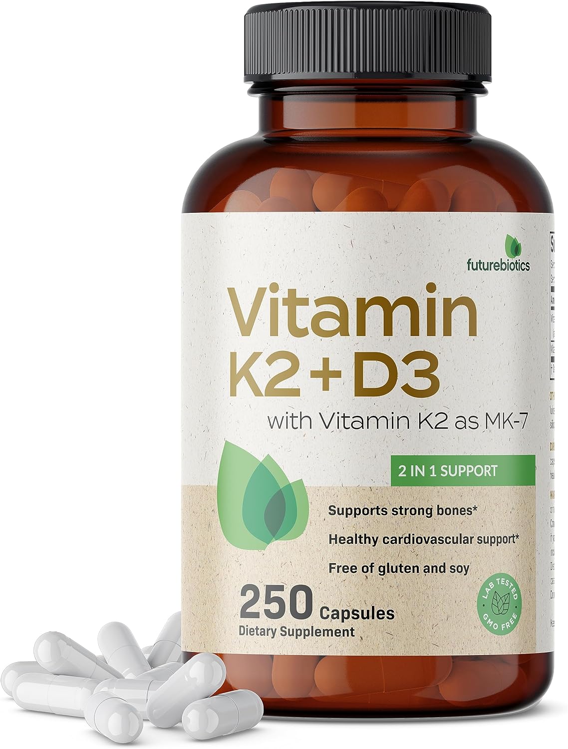 Vitamina K2 (MK7) con D3 - Fórmula sin OMG, 250 cápsulas vegetarianas