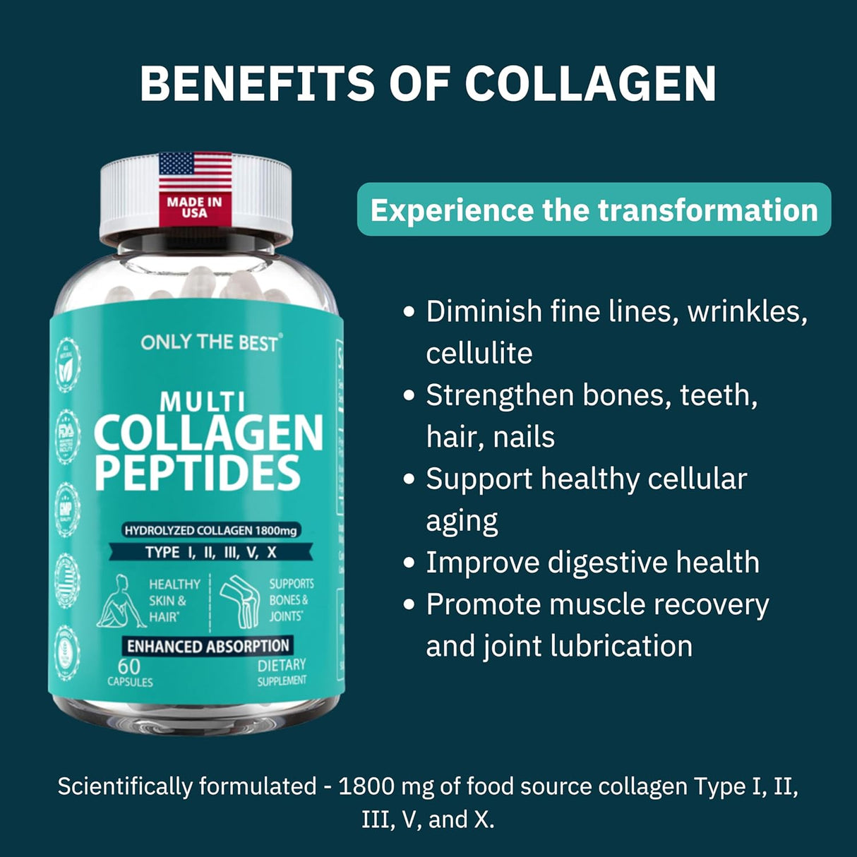 Colágeno Multi para Mujeres y Hombres 1800mg 90 cápsulas