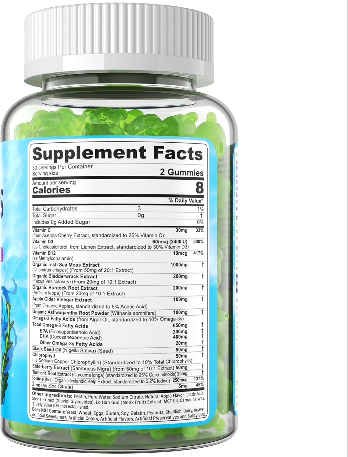 Gominolas de Sea Moss + Omega-3 Vegan USA Orgánico 120 Cts