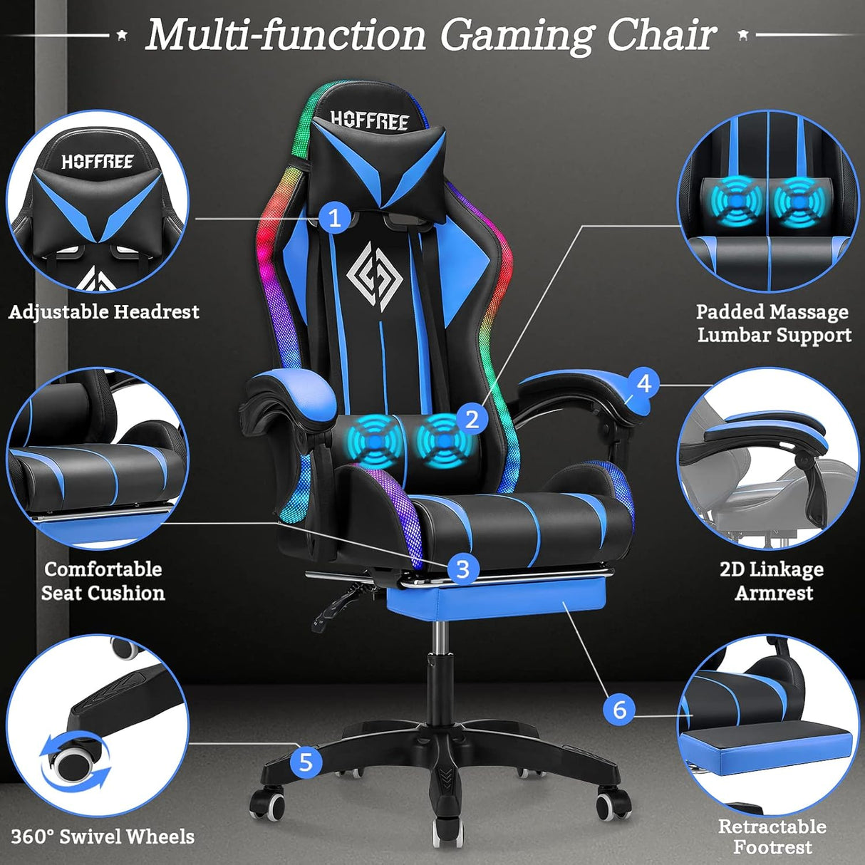 Silla Gamer Ergonómica con Masaje y Luces LED - Modelo XG-1000