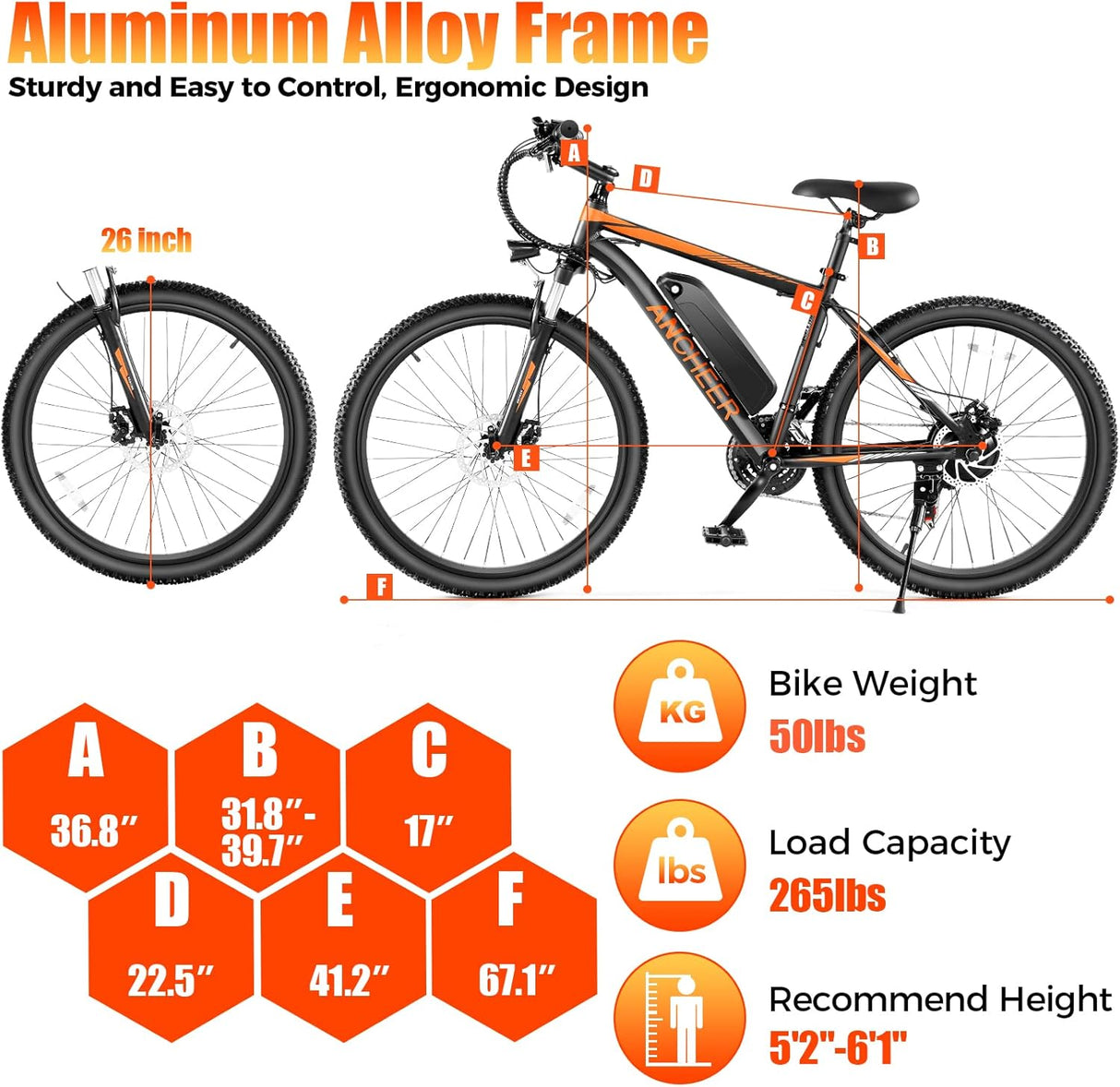 Bicicleta eléctrica ANCCHER 750W, 55 millas, 21 velocidades
