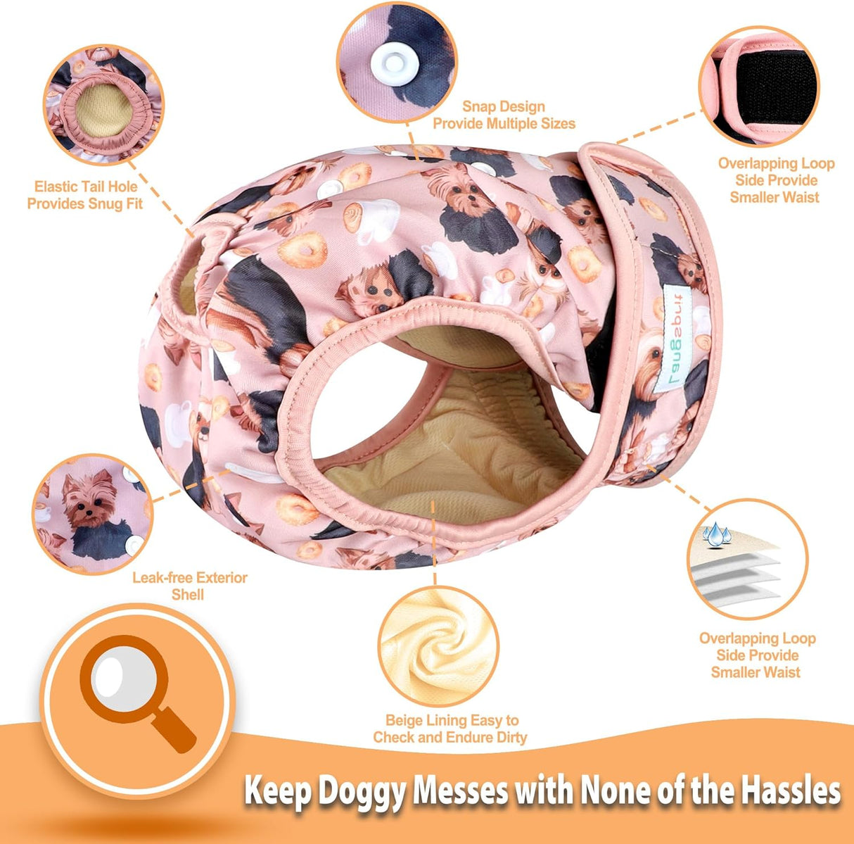 Langsprit Pañales lavables para perras (paquete de 3) tallaS