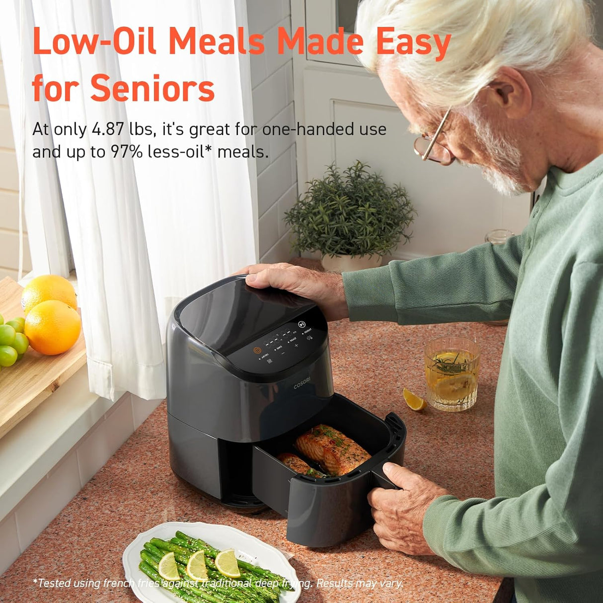 Freidora de aire COSORI 2.1Qt, 4 en 1, fácil y saludable