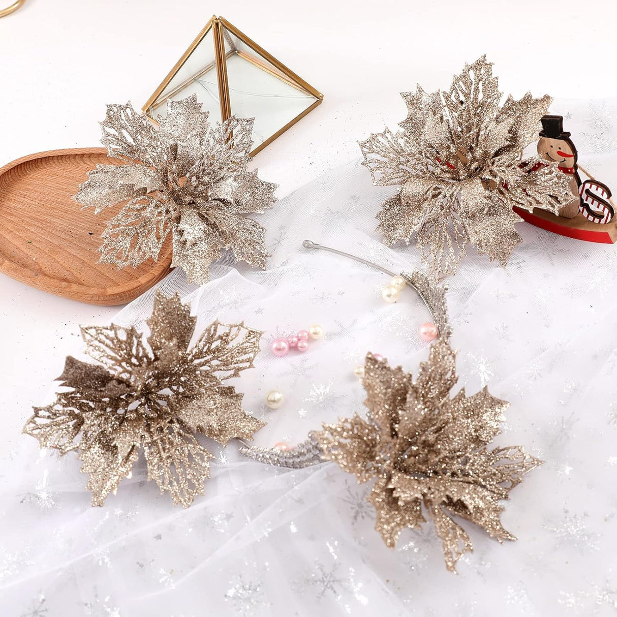 Flores Poinsettia Artificiales Wironlst - 16 Pcs Decoración Navidad