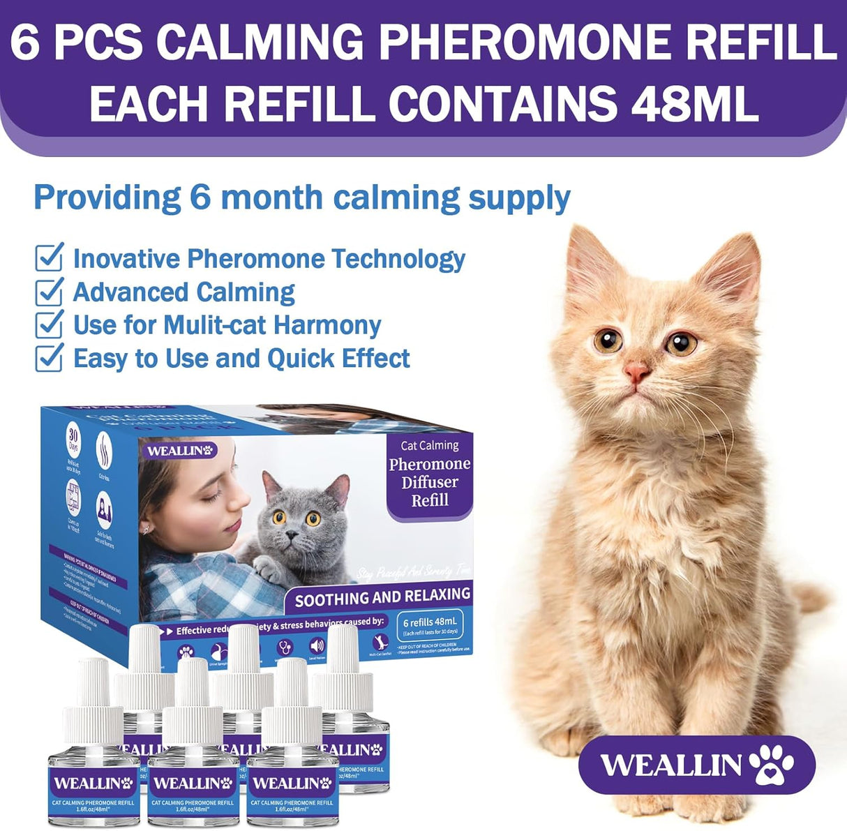Paq de 6 repuestos de difusor calmante para gatos WEALLIN