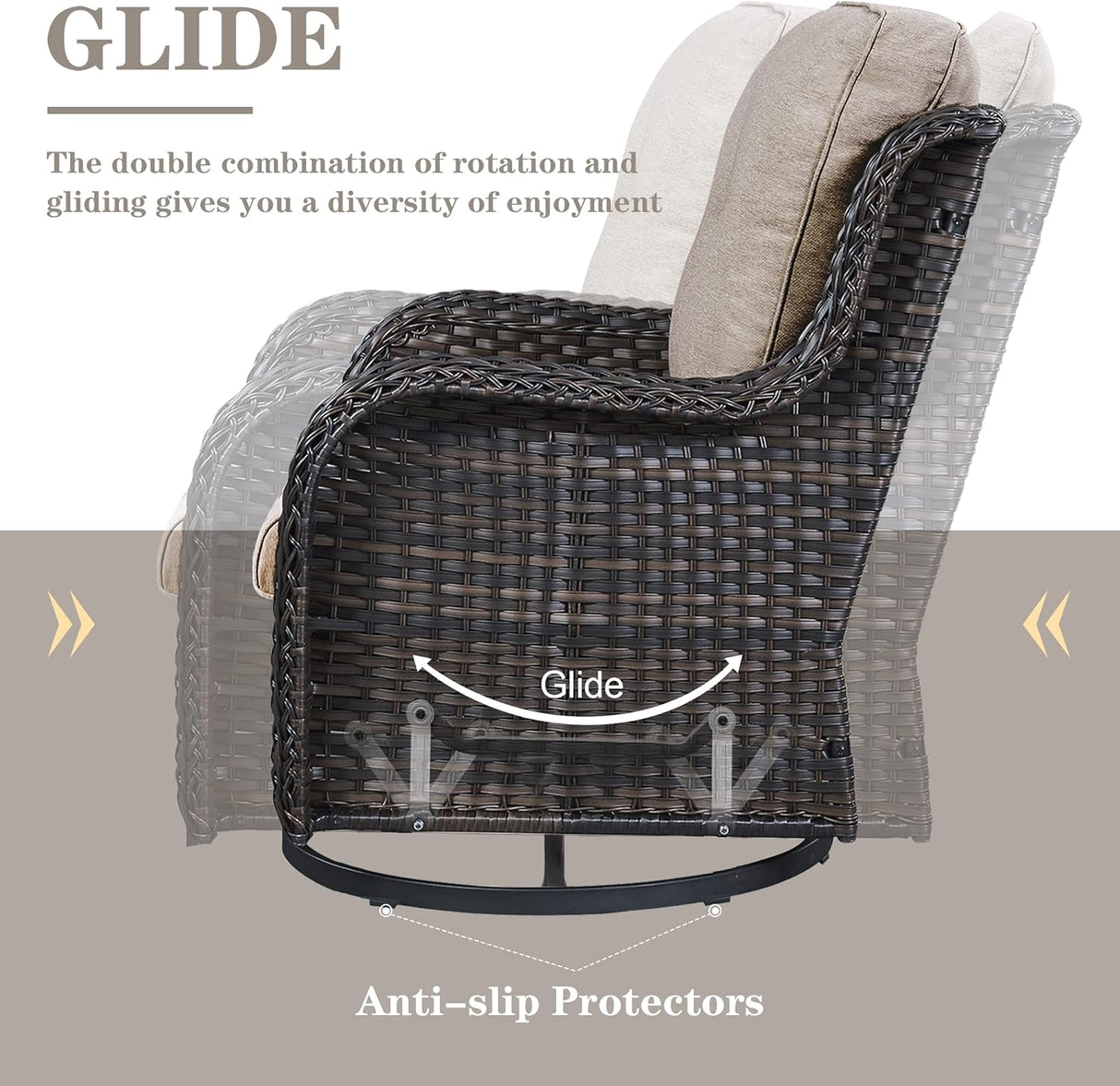 Belord Juego de muebles de patio al aire libre con mesa para fogata de propano, juego de conversación de mimbre de 7 piezas con 2 sillas giratorias mecedoras deslizantes, sofá de ratán, cojín gris,