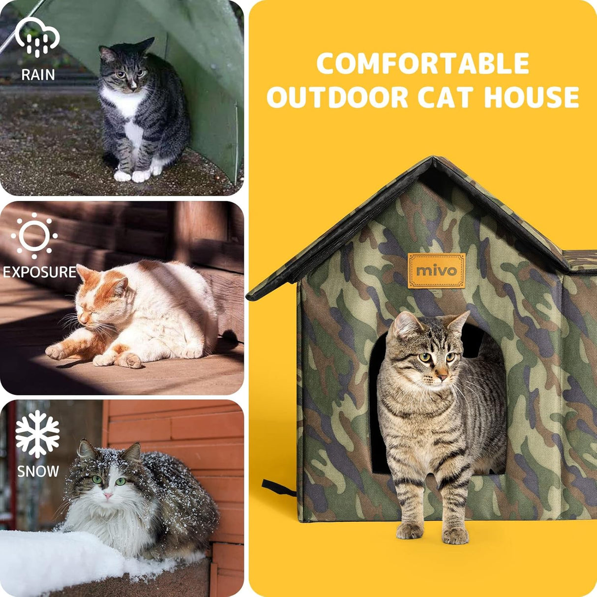 Casa para gatos Mivo, resistente y portátil, para invierno.