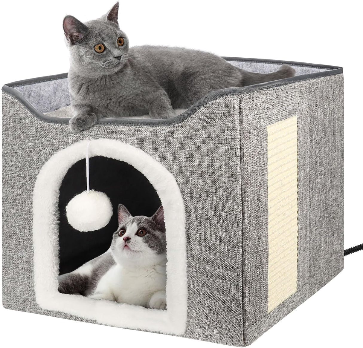 Cama Térmica para Gatos, Casa Plegable con Almohadilla Caliente