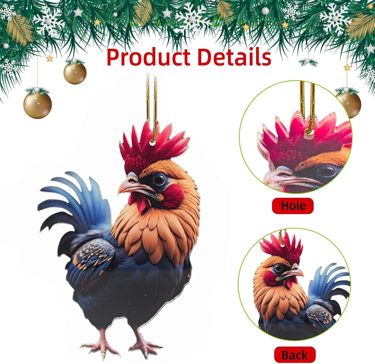 Colgante Adorno de Gallo, 6 PZS Acrílico, 10cm, para Decorar