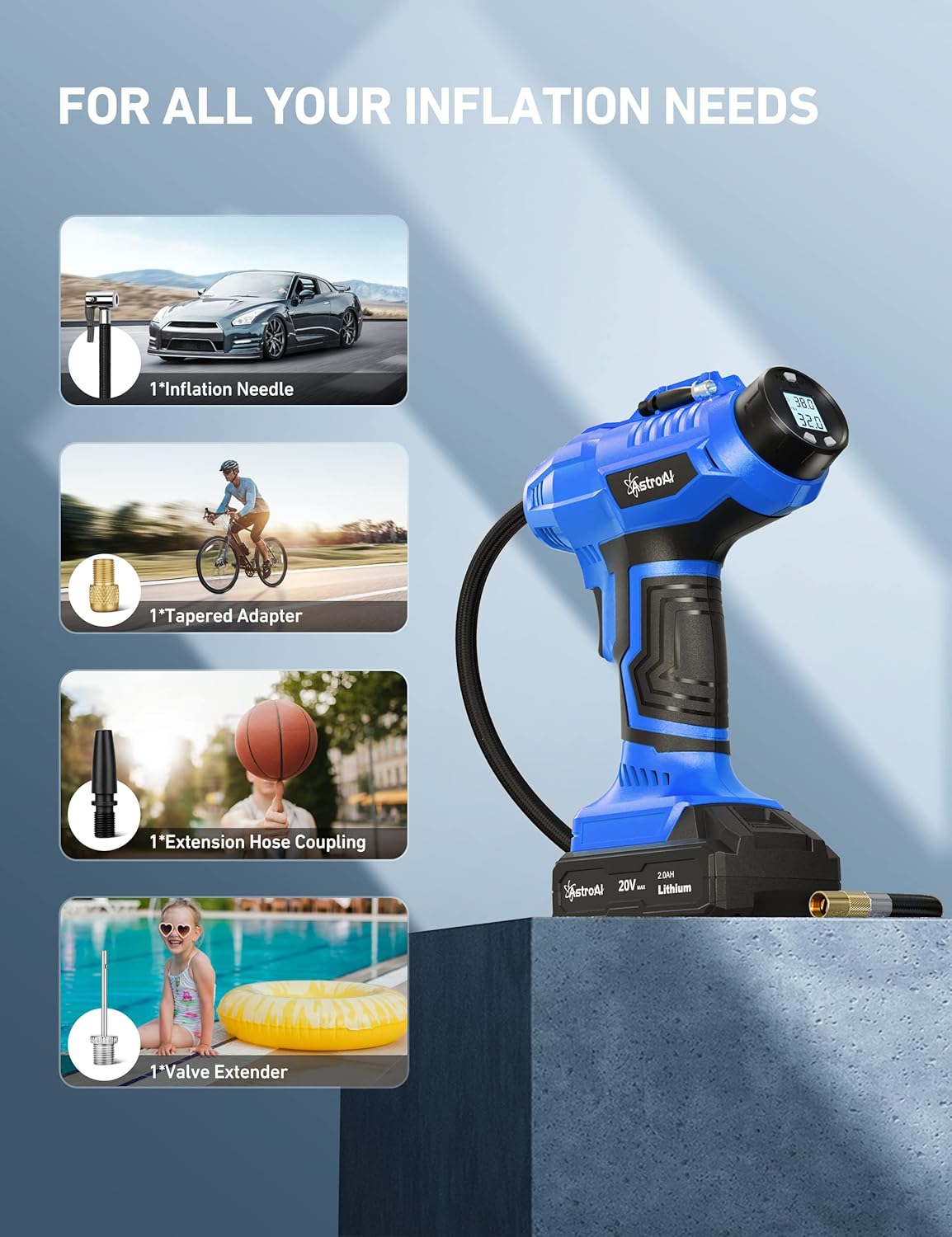 Inflador de neumáticos inalámbrico 160 PSI AstroAI