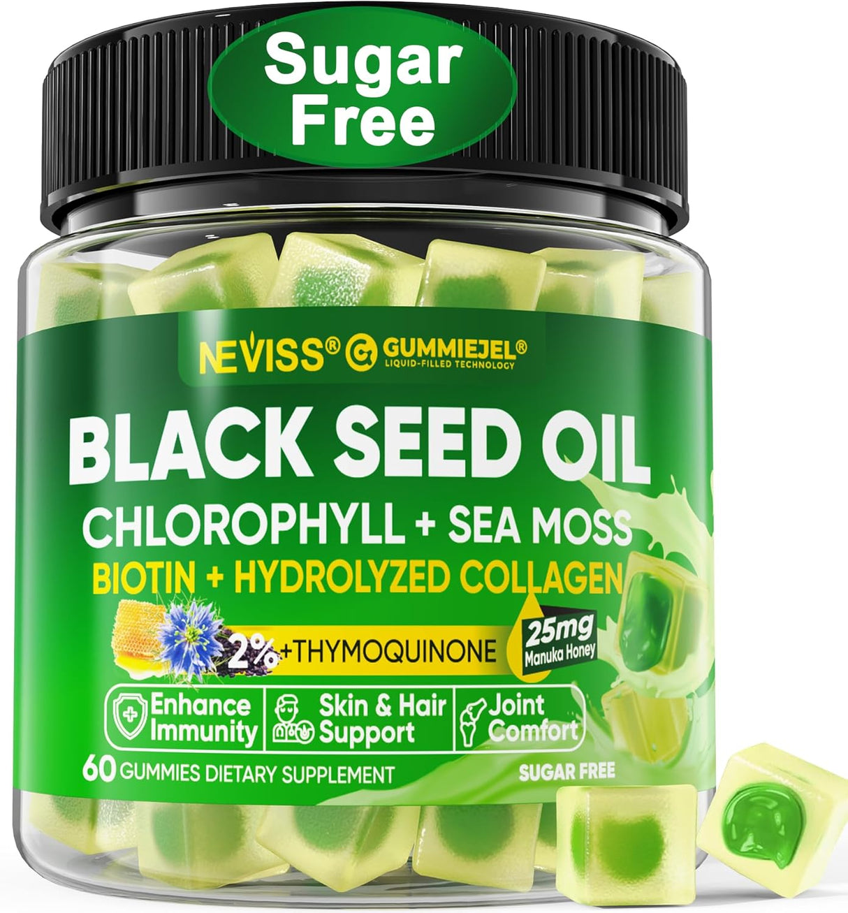 Gummies de Semilla de Nigella NEVISS, Colágeno y Biotina 500mg