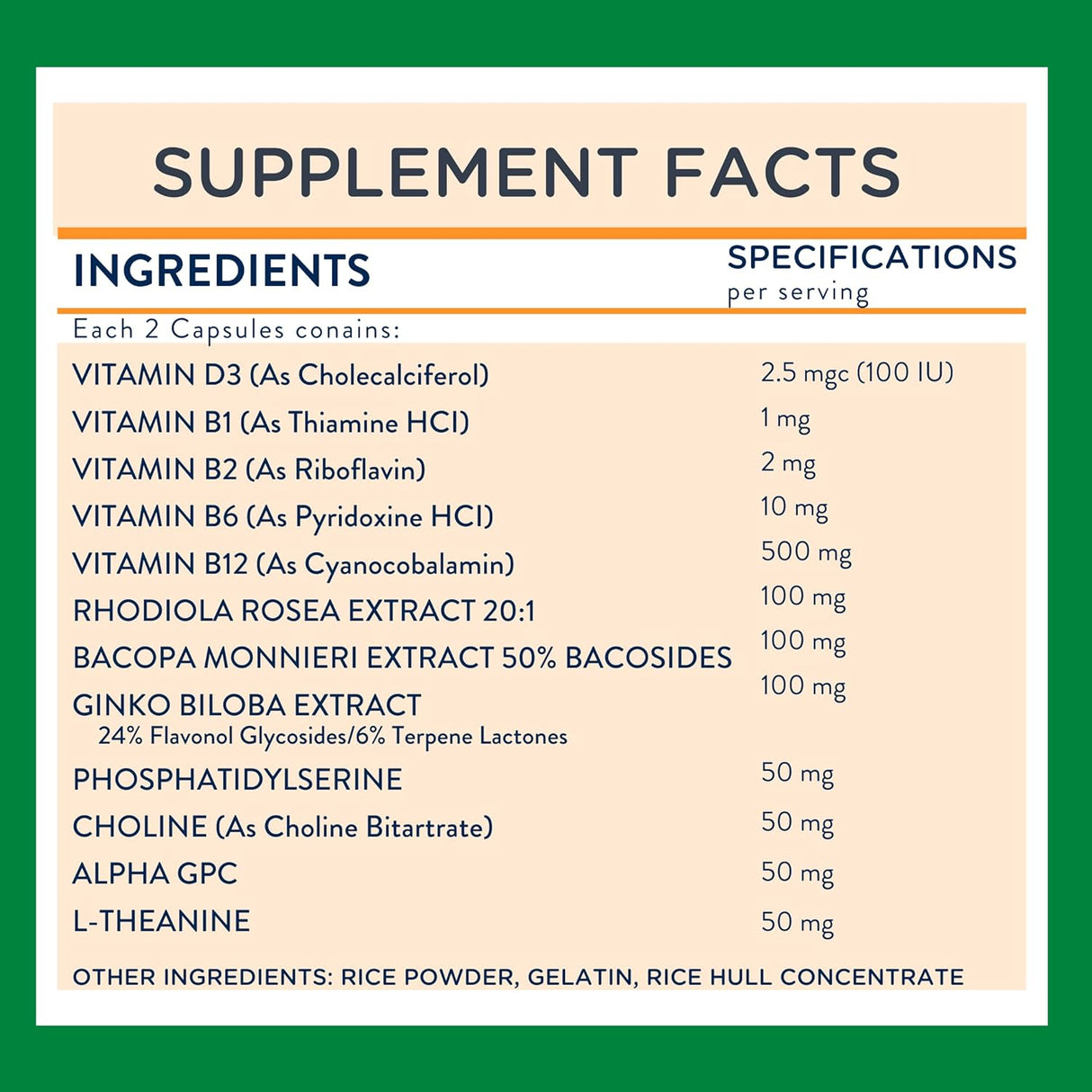 ¡Enfócate! Suplemento Cerebral con Colina y Ginkgo Biloba