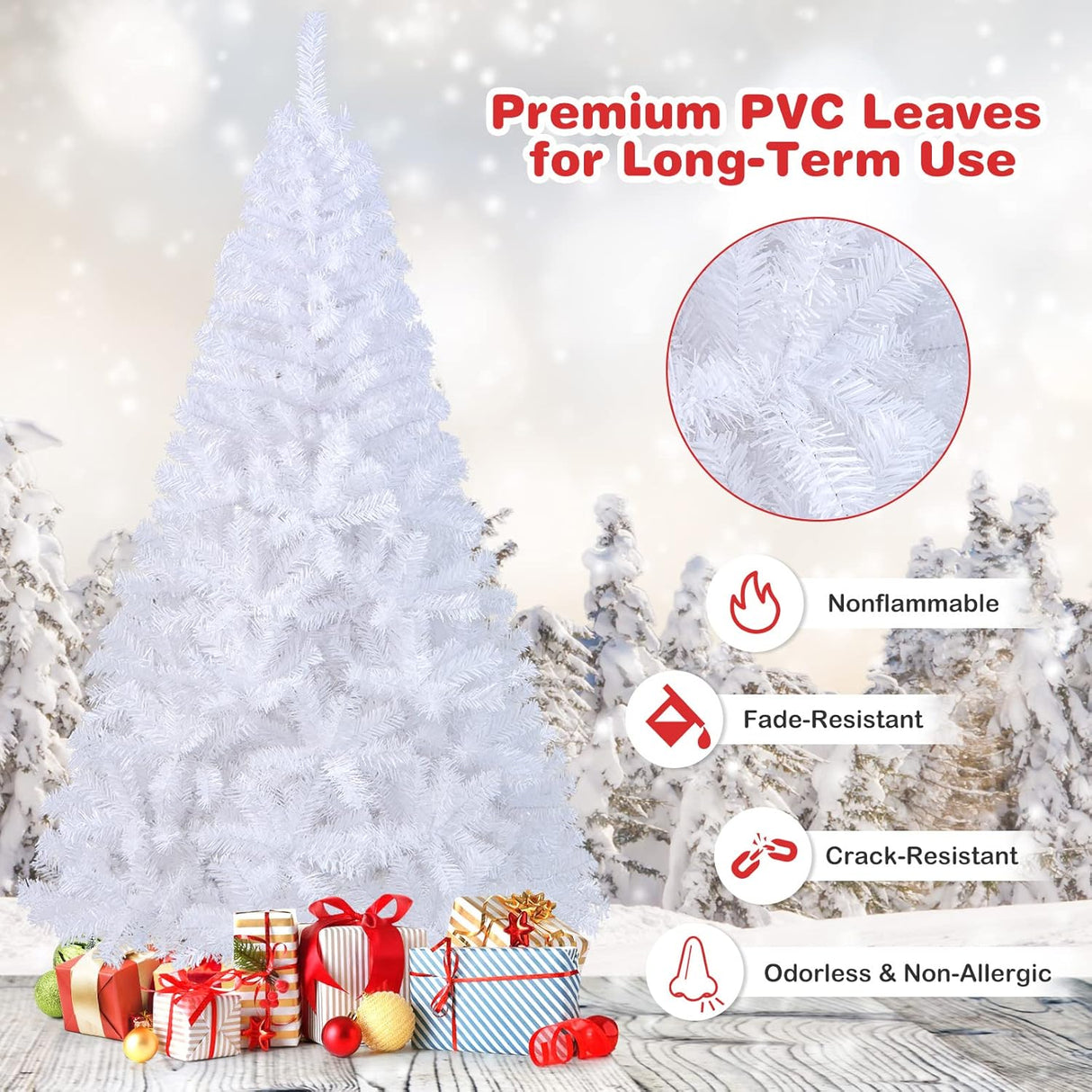 Árbol de Navidad 6Ft, COSTWAY, PVC, con soporte, modelo W-Stand