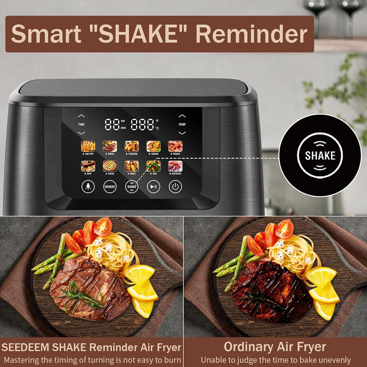 Freidora de aire SEEDEEM Max XL, 8 cuartos, 10 en 1, LCD