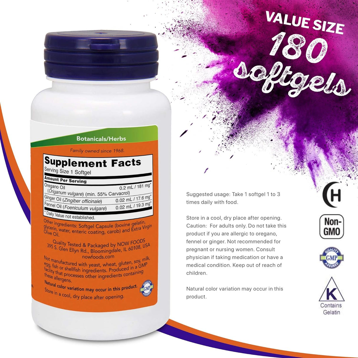 Aceite de Orégano 55% Carvacrol 181mg – 180 Cápsulas Blandas