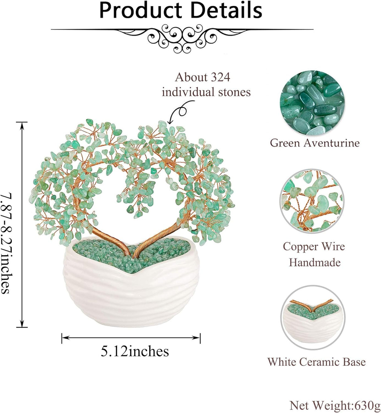 Árbol de dinero con forma de corazón de aventurina verde
