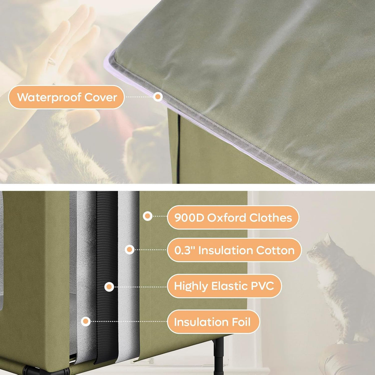 Casa Térmica para Gatos, Insulada y Elevada, Invierno, Modelo X