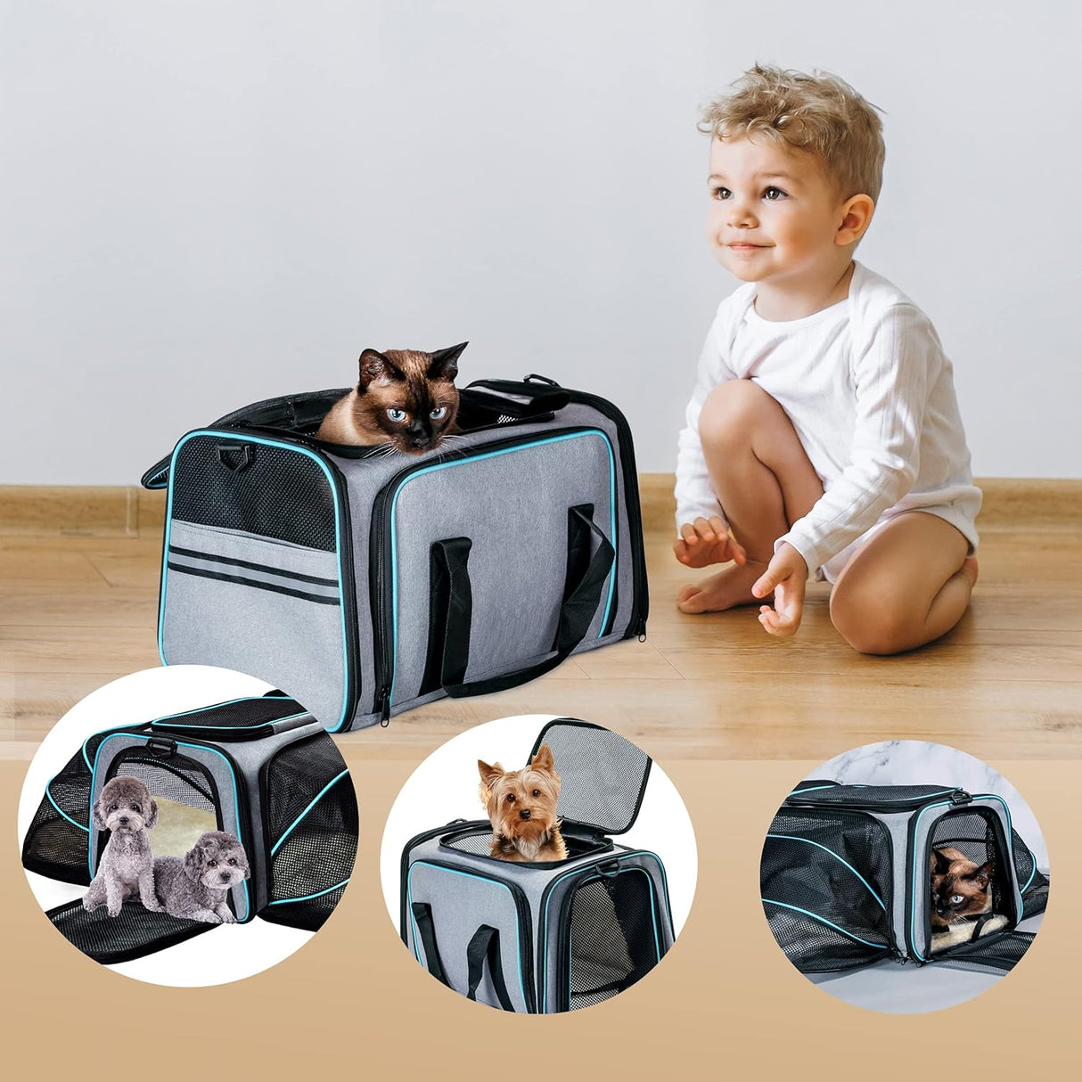 Transportador de Gato Perro Cat Dog Carrier, Expandible, Grande