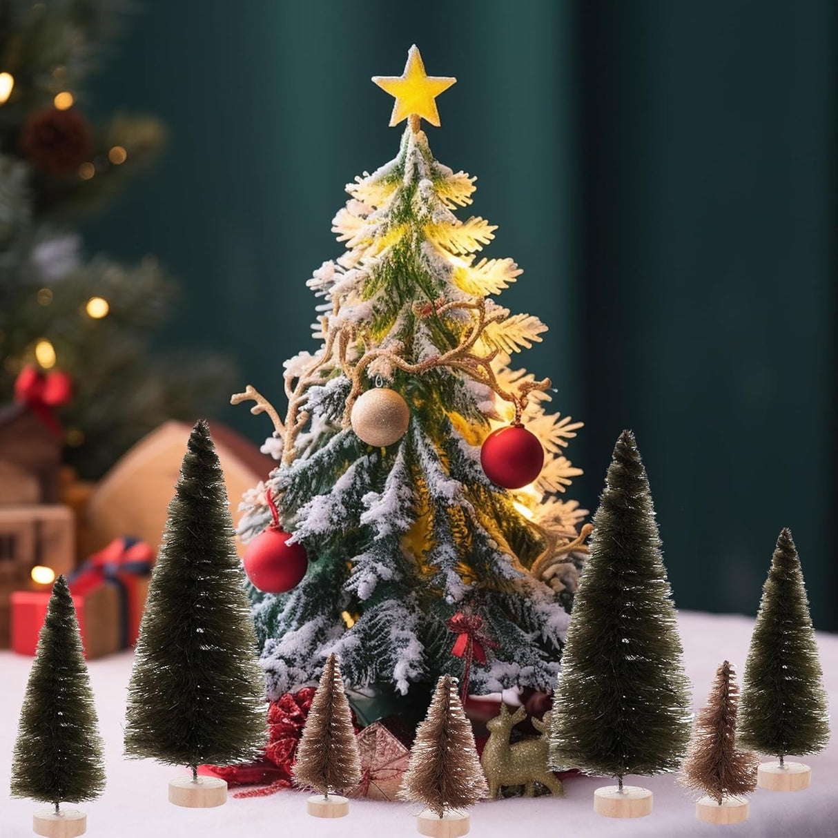 40Pcs Mini Árboles de Navidad Yookat con Base de Madera