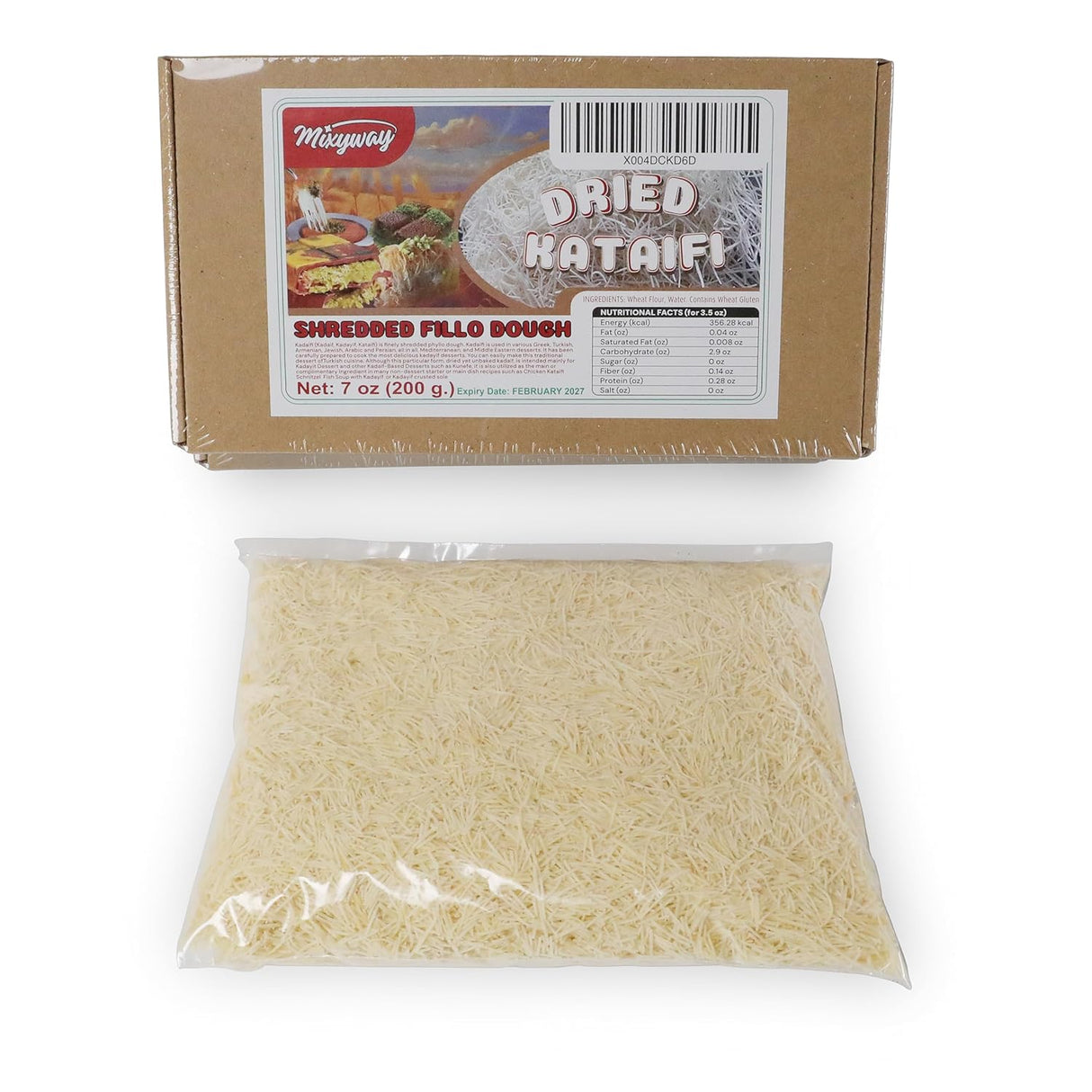 Kataifi Masa Filo 200g para Dulce Knafeh Dubai, Caja Cardboard